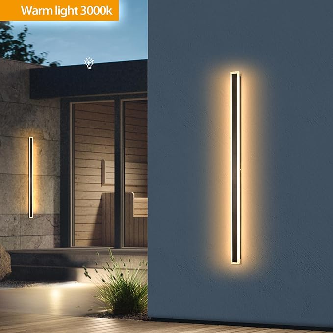 Modern Outdoor Lights, 59 Inch Outdoor Wall Light 3000K Outdoor Lighting IP65 Waterproof Black LED Long Exterior Wall Sconce for House Garage Porch Patio