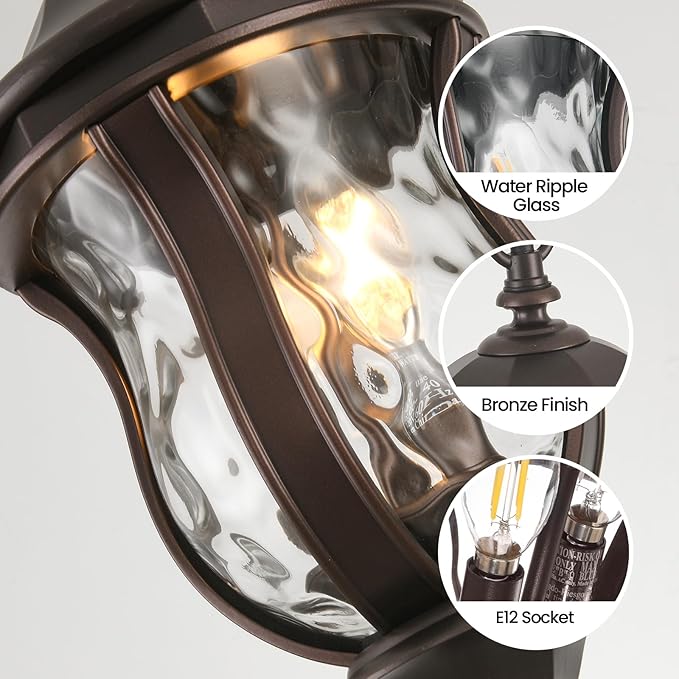 Large Outdoor Pendant Light Fixtures, 19.1'' Exterior Hanging Lantern Porch Light Adjustable, Brown Hanging Lamp Farmhouse Exterior Chandelier Ceiling Mount for Entrance Patio