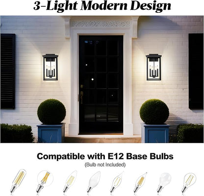Extra Large Outdoor Wall Light Fixture,Black Outdoor Wall Sconce,Exterior Garage Lights, Modern Exterior Lights for House,Waterproof Front Porch Lanterns with Toughened Glass E12 1 Pack