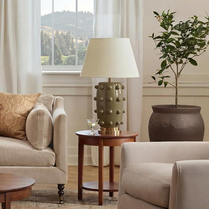 Modern Ceramic Linden Table Lamp - 30" White Ball Farmhouse Design, Classic Nightstand Large Linden Lamp Tapered Drum Shade for Living Room, Bedroom, Office, and Home （Dark Green）