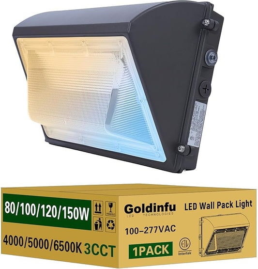 150W LED Wall Pack Light with Photocell, 4000/5000/6500K 3CCT, 80/100/120/150W Selectable, 22500LM Outdoor Wall Pack LED Exterior Light for Parking Lot Building Yard Warehouse, 100-277VAC, ETL Listed