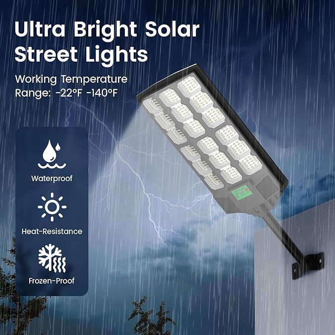Solar Street Lights Outdoor, 10000K Ultra Bright LED, Waterproof IP65, Motion Sensor, Dusk to Dawn, Suitable for Commercial Area, Parking Lot, 1 Pack