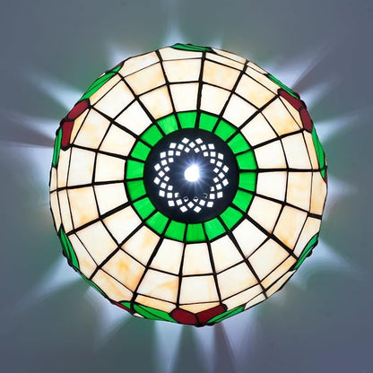 Tiffany Lamp Shade Replacement, 12 Inches Christmas Tree Red Flowers Stained Glass Vintage Handmade Cute Decor Ceiling Light Shade for Table Lamp Pendant Light