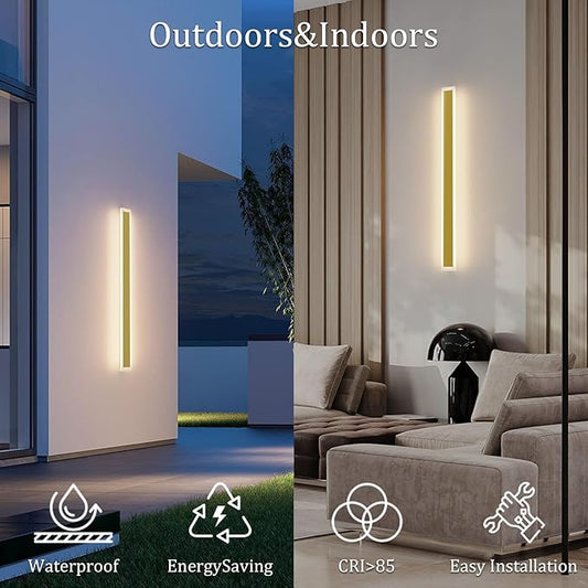 2Pack 39.4In Long Outdoor LED Wall Lights IP65 Waterproof Modern Exterior Wall Light 3000K Linear Outdoor Lights for Courtyard Porch(Gold)
