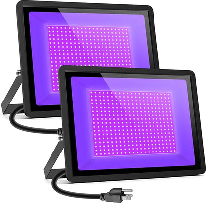 Black Lights 500W LED Black Lights Flood Light with Plug(6ft Cable) for Blacklight Party, Body Paint, Aquarium,Fluorescent Poster, Stage Lighting, Neon Glow in The Dark Night - 2 Pack