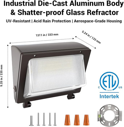 JTT 150W LED Wall Pack Light with Dusk to Dawn Photocell,22500LM 5000K Daylight IP65 Waterproof WallPack Lights Outdoor LED [Eqv. 1200W HPS/HID] for Parking Lot,Warehouse,Yard ETL | 5-Year Warranty
