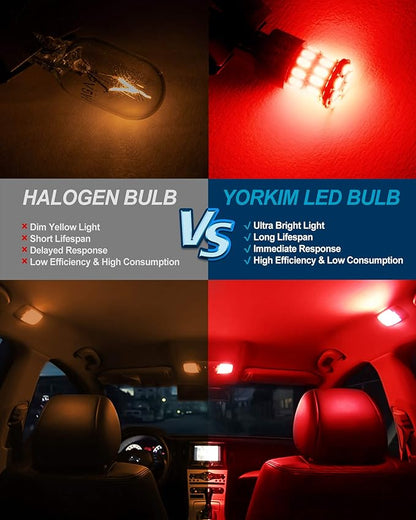Yorkim 194 LED Bulb Red Error Free T10 Led Bulb168 LED Bulb for Interior Dome Map Door Courtesy Trunk License Plate Lights, 168 192 2825 W5W Bulbs Replacement for 12V Car, Pack of 2