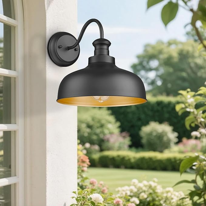 Outdoor Barn Lights, 11.5 Inch Dome Outside Wall Sconce, Weather Resistant Farmhouse Exterior Wall Mount Light, Anti-rust Exterior Lighting Fixturefor Porch, Garage, Patio, Entryway (Black, 4 Pack)