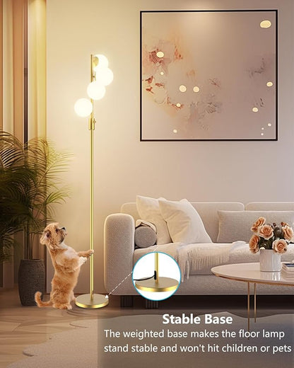 Gold Globe Floor Lamp Dimmable 64IN Tall Standing Lamps with Soft Warm White Eye Care 3000K G9 Bulbs, Mid Century Modern Floor Lamp for Living Room Bedroom