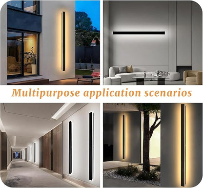 2pcs Modern Long Outdoor Wall Light 79in Black Exterior Wall Lighting IP65 Waterproof Garage Outdoor Wall Sconce 3000K-6000K Dimmable LED Lights Linear Wall Light for House Porch Patio