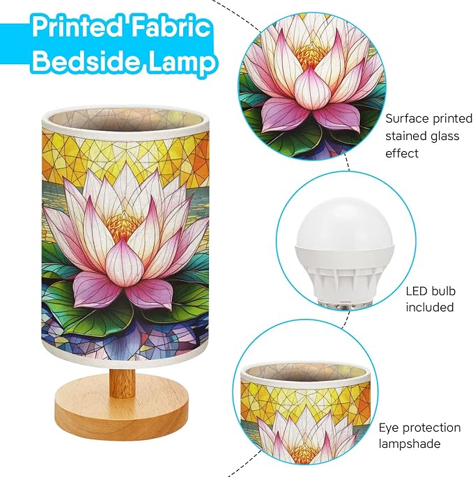 Lotus Table Lamp LED 3-Color Pressed Bedside, Lotus Shade Lamp with Wood Base for Bedroom Living Room Desk Office TL01
