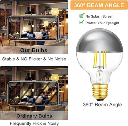 XININSUN Dimmable Half Chrome Light Bulb,6W (60W Eqv.), Anti Glare LED Light Bulbs,G25 Globe Light Bulbs,E26 G80 Silver Dipped Bulb for Bathroom, Vanity, Mirror,4000K Daylight,4Pcs