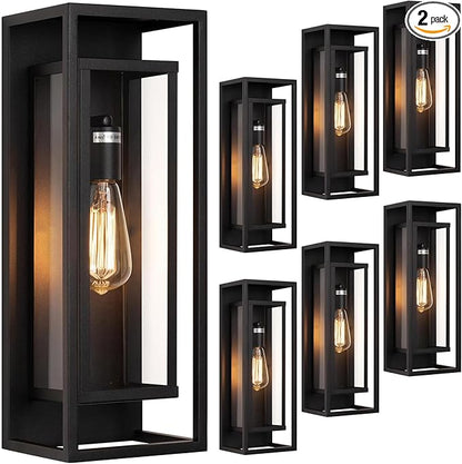 6Pack 18inch Outdoor Wall Light Fixtures,Exterior Waterproof Lanterns,Porch Sconces Wall Mounted Lighting with E26 Sockets & Glass Shades,Modern Matte Black Wall Lamps for Patio Front Door Entryway