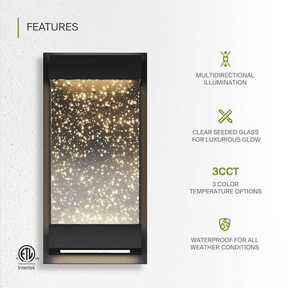 ASD LED 12" Bubble Glass Wall Light Fixture, Outdoor & Indoor Seeded Sconce | 3CCT, Waterproof, Dimmable, Up-Down Glow, ETL Listed | 22W 500LM 3000-5000K 120V | Exterior Porch Lighting | Black, 4 Pack