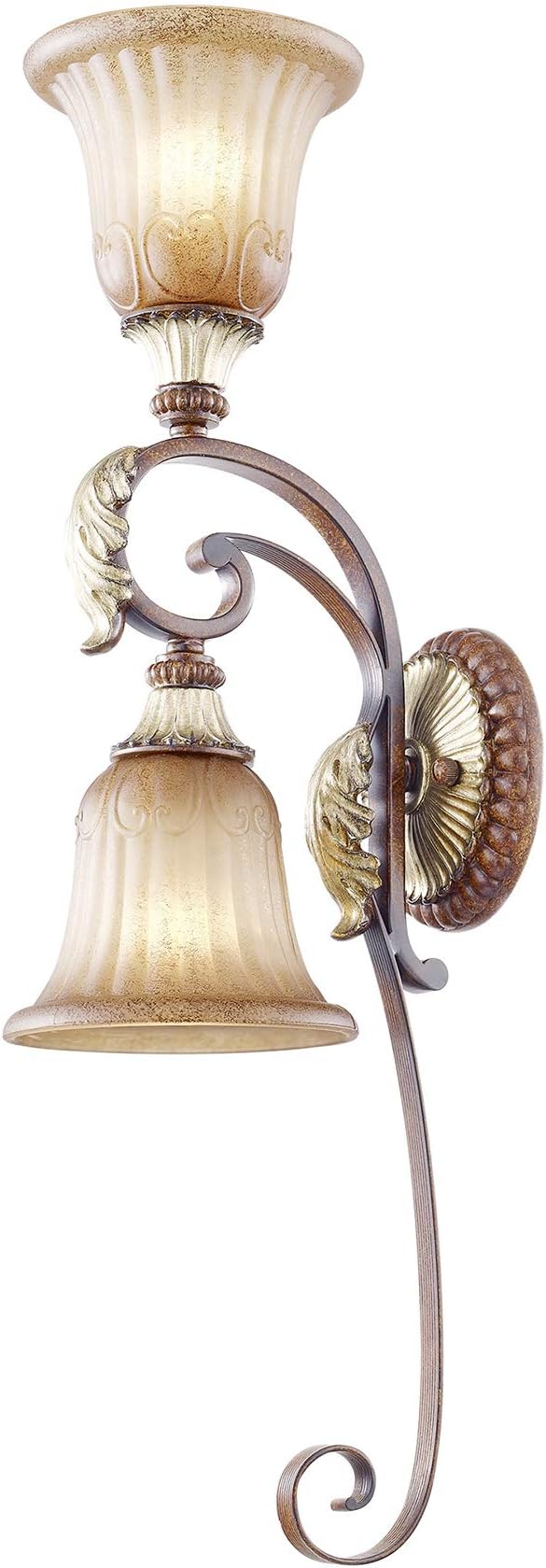 Livex Lighting 8572-63 Villa Verona 2 Light Verona Bronze Finish Wall Sconce with Aged Gold Leaf Accents and Rustic Art Glass