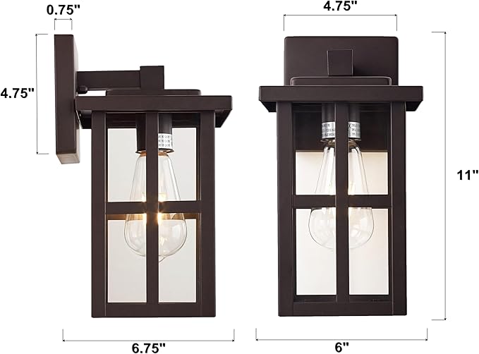 MICSIU Bronze Outdoor Wall Sconce 2 Pack, 11 Inch Exterior Light Fixtures Wall Mount with Clear Glass Shade, Waterproof Outdoor Porch Lights for House, Garage, Pathway, Walkway