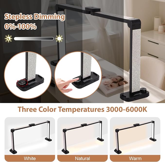 FAHKNS Large Half-Moon Light for Nail Desk, 34IN Foldable LED Lamp with Phone Holder, 3000-6000K Color Temperature, Stepless Brightness Adjustment, Nail Art, Tattooing, White with Diamonds
