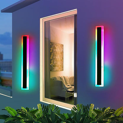 Mikeru 2pack 31.4inch Outdoor Wall Light Fixtures, RGB Modern Outdoor Wall Sconce 10%-100% Dimmable Smart Outdoor Light Fixtures Wall Mount Featuring Multiple Modes and 12 Colors for Patio Entryway