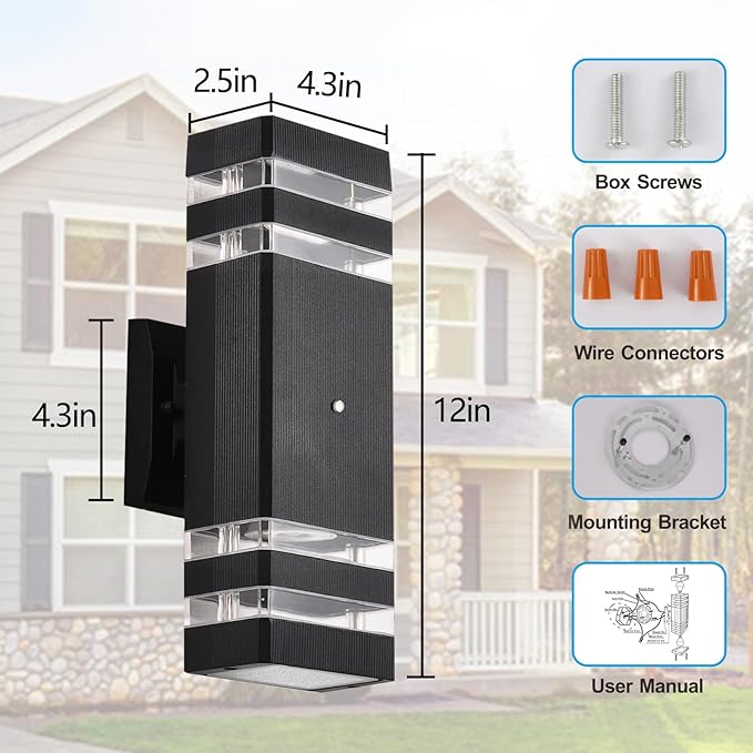 DASTOR 4 Pack Dusk to Dawn Outdoor Wall Lights, 3000K Warm White Exterior Lighting Fixtures, Up and Down Porch Lights Outdoor, Waterproof Outside Lights for House Porch Garage