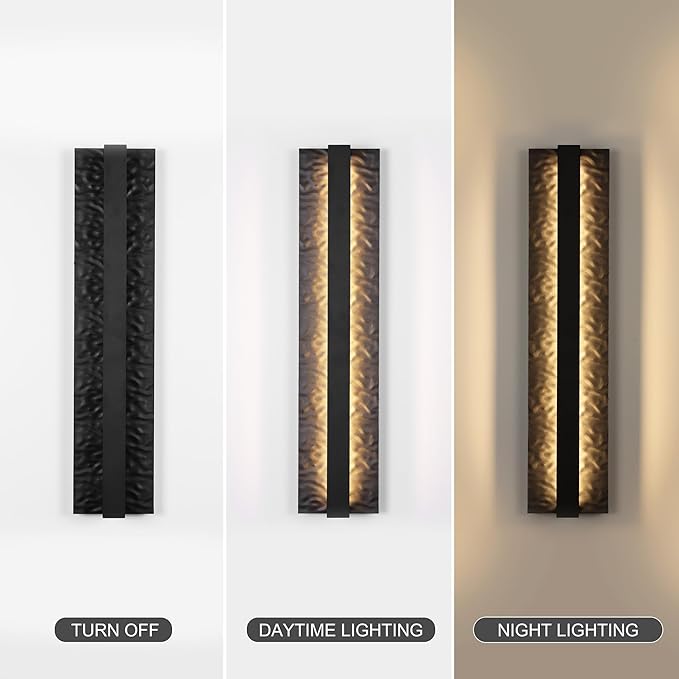 LamQee 18.5" Long Outdoor Modern LED Wall Light 3000K 1200LM, Hammered Wrought Iron and Aluminum, Linear Exterior Lighting Fixtures Wall Mount Waterproof Outside Sconce for House Porch Patio Garage