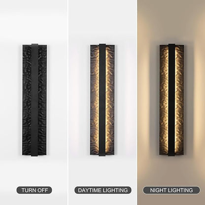 LamQee 18.5" Long Outdoor Modern LED Wall Light 3000K 1200LM, Hammered Wrought Iron and Aluminum, Linear Exterior Lighting Fixtures Wall Mount Waterproof Outside Sconce for House Porch Patio Garage