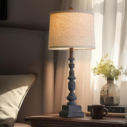 Oneach 27.75" Farmhouse Table Lamps Set of 2, USB A+C, Rustic Tall Table Lamp for Living Room, Traditional Rustic Lamps Bedside Lamps for Bedroom Office End Table, Antique Grey