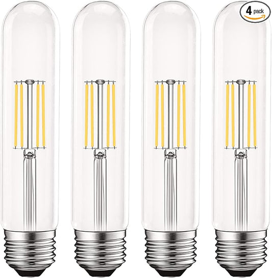 LUXRITE Vintage T9 LED Tube Light Bulbs 60W Equivalent, 4000K Cool White, 550 Lumens, Dimmable Edison Tubular Light Bulbs 5W, Clear Glass, LED Filament Bulb, UL Listed, E26 Standard Base (4 Pack)