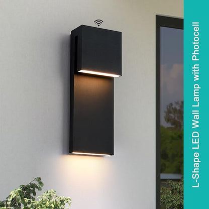 Dusk to Dawn Outdoor Lighting Fixture Wall Mount,Modern Integrated LED 2-Light 17W, Exterior Sensor Front Porch Light,Textured Black,Anti Rust Outside Wall Lights for House,Doorway,Garage