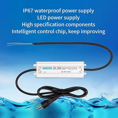 LED Driver 24V 60W Waterproof Switching Power Supply AC 90-240V to DC 24V 2.5A Low Voltage Transformer IP67 Converter Suitable for Indoor and Outdoor LED Strip Lights and Light Strings