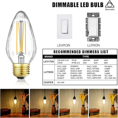 Leools E26 Vintage Edison Bulbs 8W Dimmable LED Bulbs Soft White 3000K 800lm 120V AC E26 Medium Base Light Bulbs for Pendant Light Fixture，6 Pack