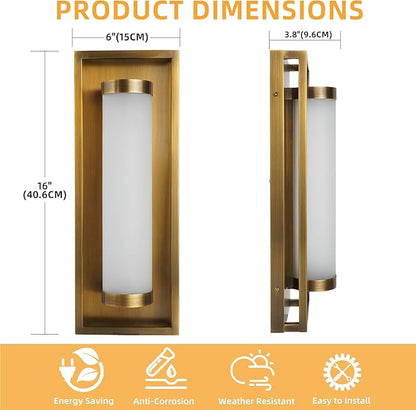 Hyunbae Outdoor Wall Sconce, Mid Century Modern Outdoor Wall Light Fixtures, 15W Dimmable LED Exterior Lights for House Patio Porch Garage Entryway Doorway, Brass, 3000K