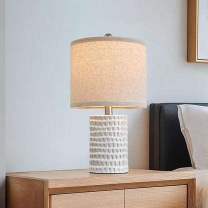 PORTRES 18.25" Modern Ceramic Table Lamps Set of 2 for Bedroom White Desk Lamps Bedside Lamps for Living Room Study Room Office Dorm Farmhouse Decor Nightstand Lamp End Small Table Lamps