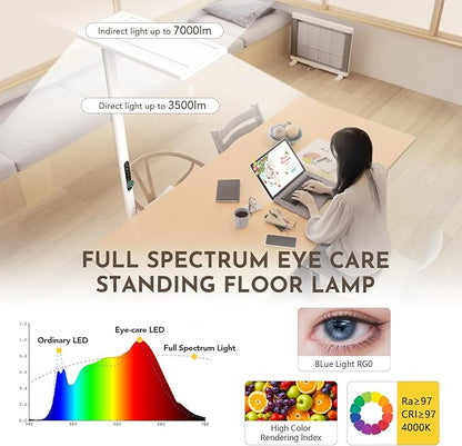 120W Led Floor Lamp, 10500LM Full Spectrum Eye Care Standing Lamp, 77" Motion Sensor Floor Lamps, Bright Reading Floor Lamp for Living Room, Study Room, Bedroom, Office, 4000K Natural Daylight
