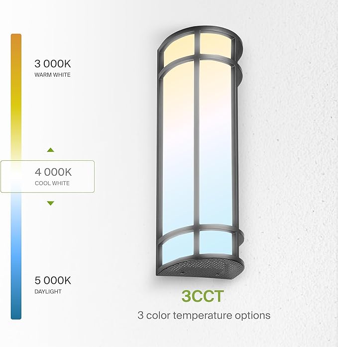 ASD LED 18" Half Cylinder Wall Light Fixture, Outdoor Patio Sconce | 3CCT, Stainless Steel, Waterproof, Energy Star, ETL Listed | 18W 1500LM 3000-5000K 100-277V | Exterior Lighting | Black, 4 Pack