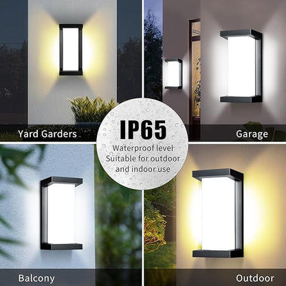 Wrasse Outdoor Wall Sconce 2000 Lumen 20W Wall Proch Light Fixtures 3000K Black Modern Exterior Sconces Lighting for House Outside Wall Mount Front Door