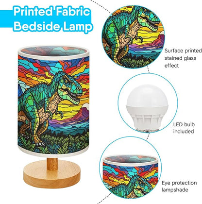 Dinosaur Table Lamp LED 3-Color Pressed Bedside, Dinosaur Shade Lamp with Wood Base for Bedroom Living Room Desk Office TL01