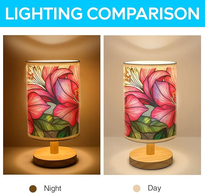 Azalea Table Lamp LED 3-Color Pressed Bedside, Azalea Shade Lamp with Wood Base for Bedroom Living Room Desk Office