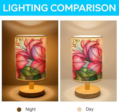 Azalea Table Lamp LED 3-Color Pressed Bedside, Azalea Shade Lamp with Wood Base for Bedroom Living Room Desk Office