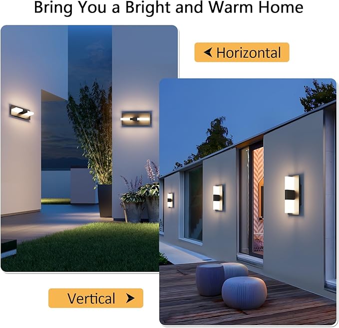 12.4 inches Outdoor Led Wall Light, 30W 3000K Hardwired Porch & Patio Aluminum Sconces with Frosted Acrylic Lampshade,IP65 Waterproof Exterior Wall Lamp for Garage,Front Door(Black,2Pack)