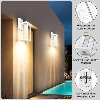 2-Pack Outdoor Wall Light Fixture, Exterior Waterproof Wall Lantern Sconce with Crystal Bubble Glass, Anti-Rust Modern POutside Lighting for Porch, House, Patio, Garage, Entryway