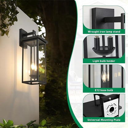 22 Inch Large Black Outdoor Wall Lights Exterior Lighting Fixtures,Outside Lights for House,Front Porch Light,Waterproof Outdoor Wall Sconce Light Carriage Exterior Lights,E12 Base*2
