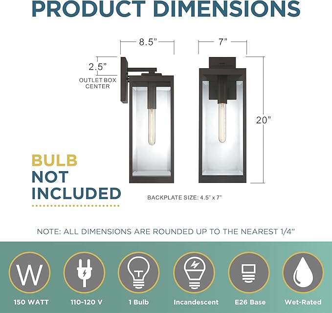 Quoizel Westover Modern Wall Sconce, 20 Inch Western Bronze 1-Light Outdoor Light Fixture, Clear Beveled Glass Wall Lantern, 150 W, Industrial Design Wall Light for Porch, Patio, Gazebo or Yard