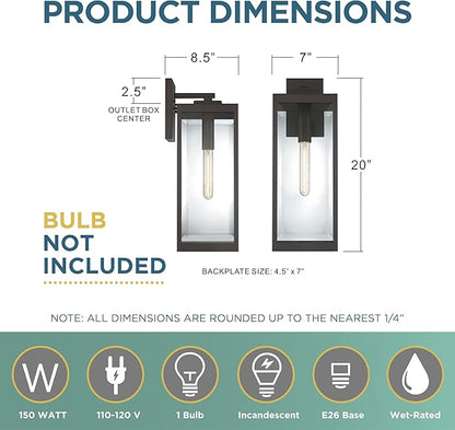 Quoizel Westover Modern Wall Sconce, 20 Inch Western Bronze 1-Light Outdoor Light Fixture, Clear Beveled Glass Wall Lantern, 150 W, Industrial Design Wall Light for Porch, Patio, Gazebo or Yard