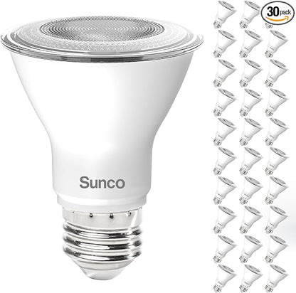 Sunco 30 Pack PAR20 LED Bulbs, Flood Light Bulb Outdoor, 500 LM, 7W (50W Equivalent), 5000K Daylight, E26 Medium Base, Dimmable, Track Lighting for Indoor/Outdoor Use, Wet Rated UL