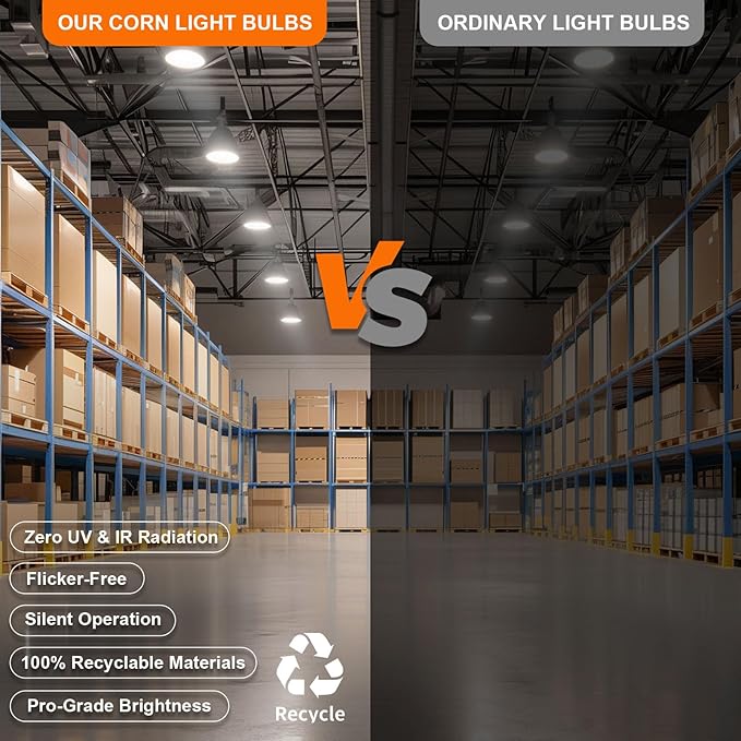 70W LED Corn Light Bulb, 700W Equivalent 9100LM, 5000K Daylight, Waterproof & 90% Energy Saving, E26/E39 Base Outdoor Light Bulbs for Garage, Factory, Shop (2-Pack)