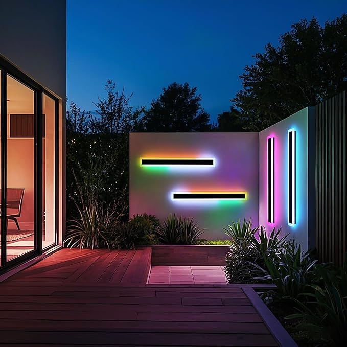 Mikeru Upgraded Widened RGB Long LED Wall Lights, 2Pack 31.4inch Outdoor Sconces RGB/Warm/White Dimmable Outdoor Wall Lights Exterior Front Porch Light Ip65 Waterproof Wall Sconce with Remote Control