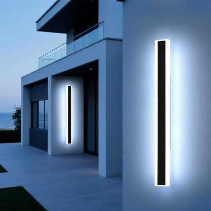 Mikeru 2Pack 57inch Long Led Wall Light, 6000k Cool White Modern Outdoor Wall Light Ip65 Waterproof Black Acrylic Porch Exterior Lighting Fixtures, Exterior Wall Mount Lights