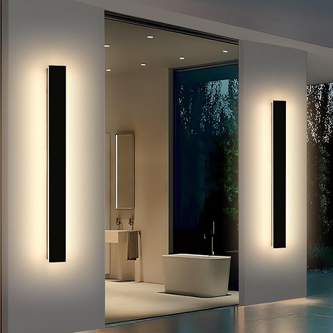 Mikeru 47.2inch Long LED Wall Light, 3000k/4500k/6000k Three Colors Switchable Modern Exterior Wall Sconces Acrylic Invisible Outdoor Lights for Porch Modern Outdoor Wall Mount Lighting for House