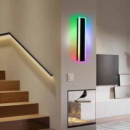 BONLICHT 1 Pack 24in LED Outdoor Wall Lights Modern Black Long Outdoor RGB Wall Sconce IP65 Waterproof Linear Outside Exterior Lighting Fixture for Porch Patio Garden House (Remote Control Included)