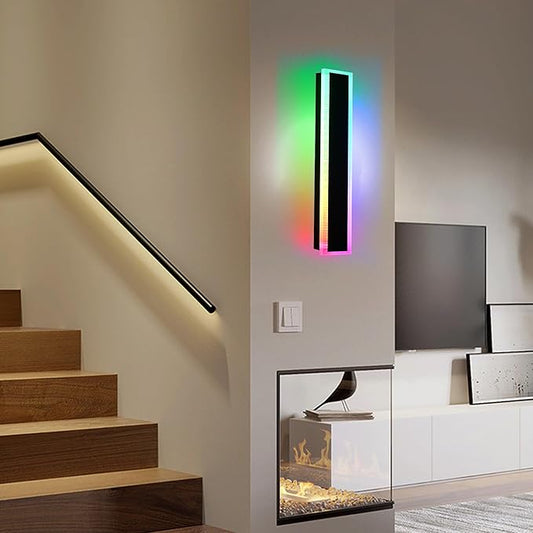 BONLICHT 1 Pack 24in LED Outdoor Wall Lights Modern Black Long Outdoor RGB Wall Sconce IP65 Waterproof Linear Outside Exterior Lighting Fixture for Porch Patio Garden House (Remote Control Included)